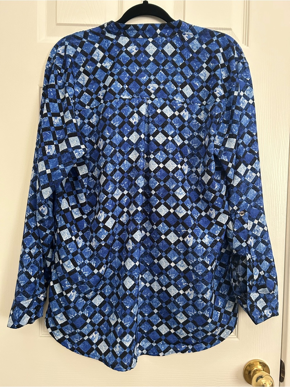 Michael Kors Blue Geometric Print Long-Sleeve Blouse | Size Large - Picture 3 of 4